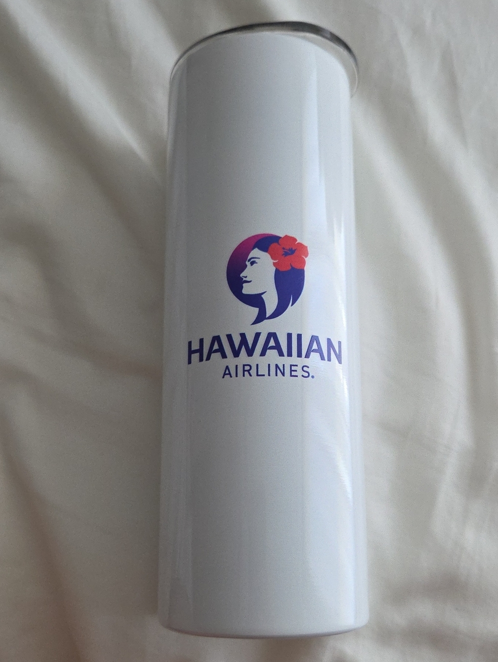Hawaiian Airlines White Travel Tumbler with Purple Logo